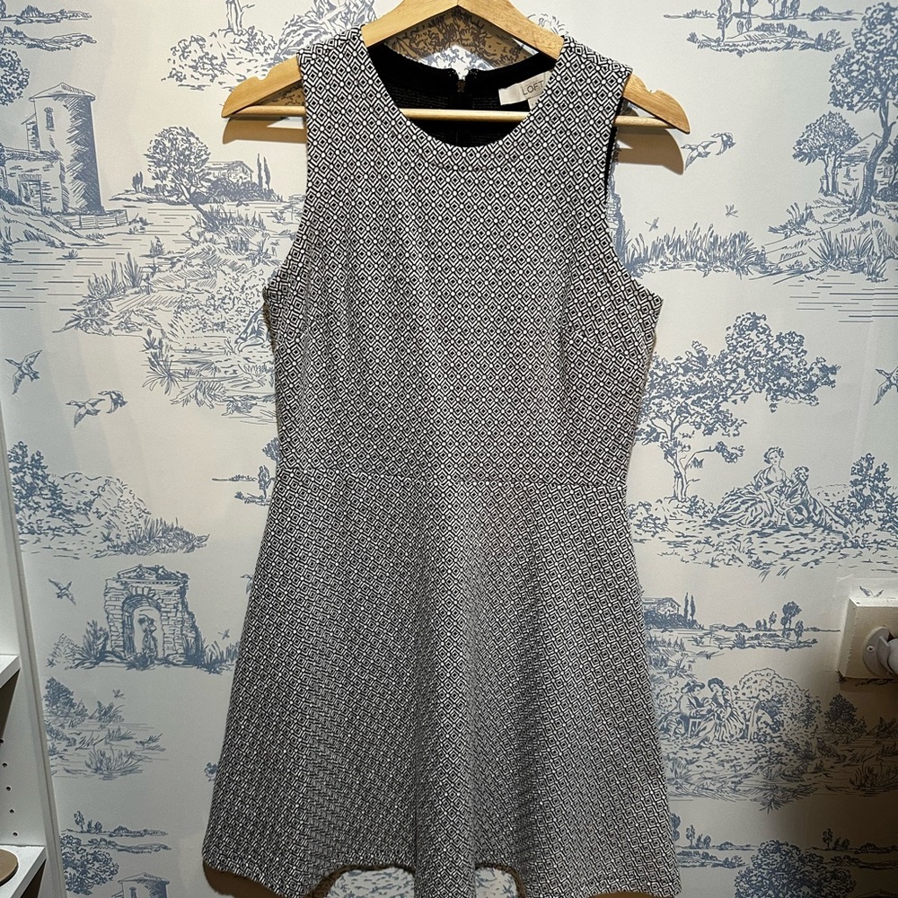 LOFT Black and White Geometric Mini Dress